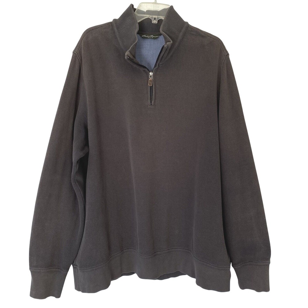 Eddie Bauer Quarter Zip Pullover Sweater Cotton Ribbed Mock Neck Gray 2XL